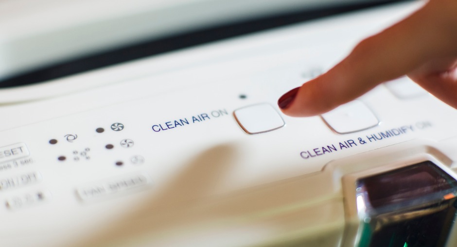 Close-up of an air purifier in the office helping to improve air quality. 