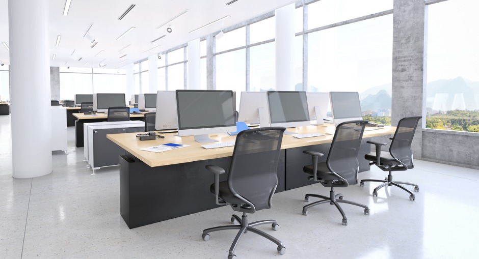 Open office space showcasing mesh chairs
