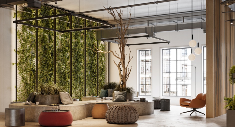 A creative and green collaborative workspace as a design trend of 2021