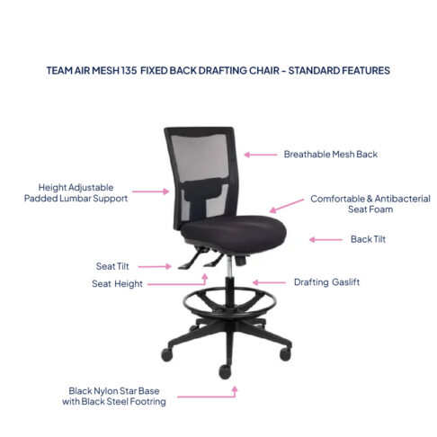 Team Air Mesh 135 Fixed Back Drafting Chair