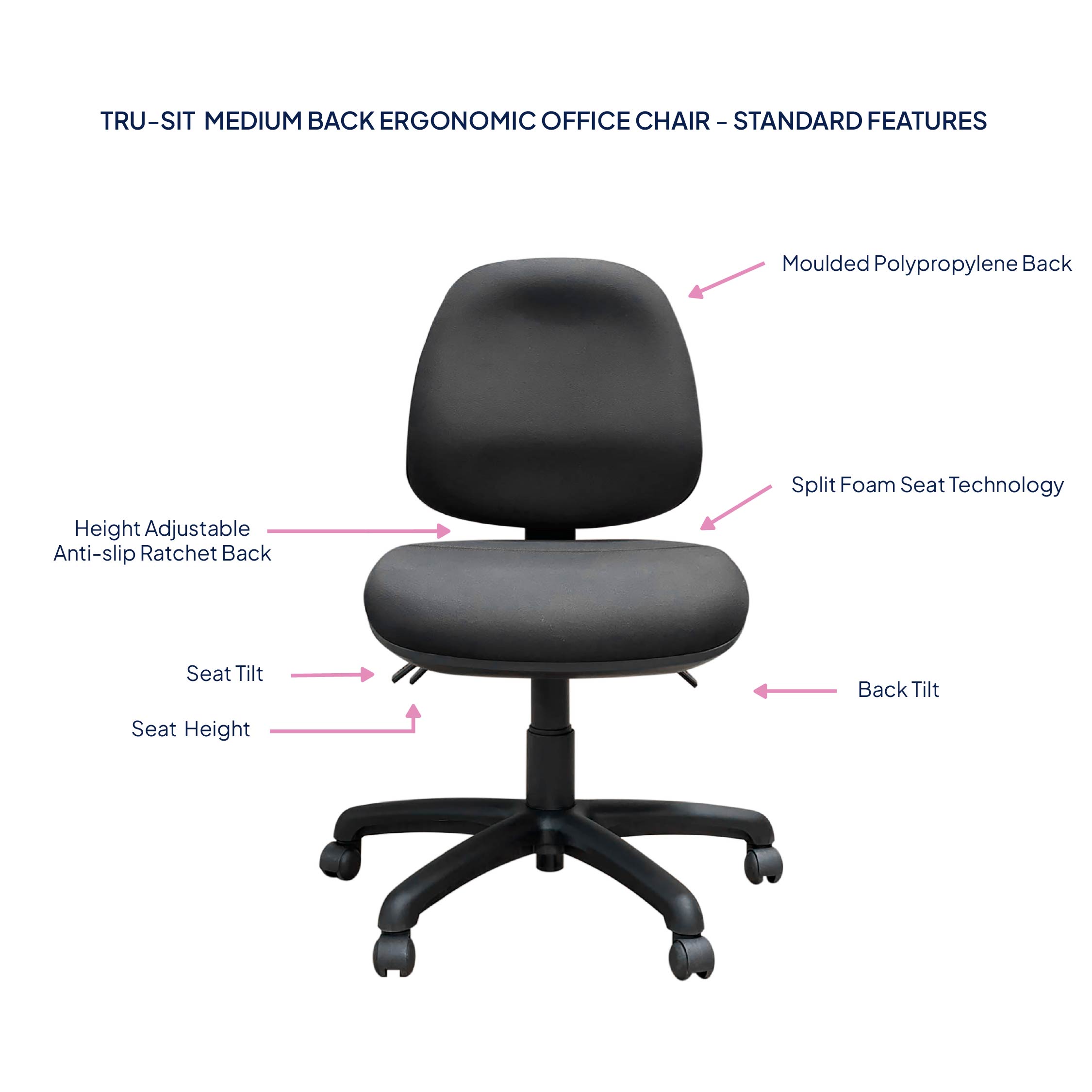 Tru-Sit Medium Back Ergonomic Office Chair